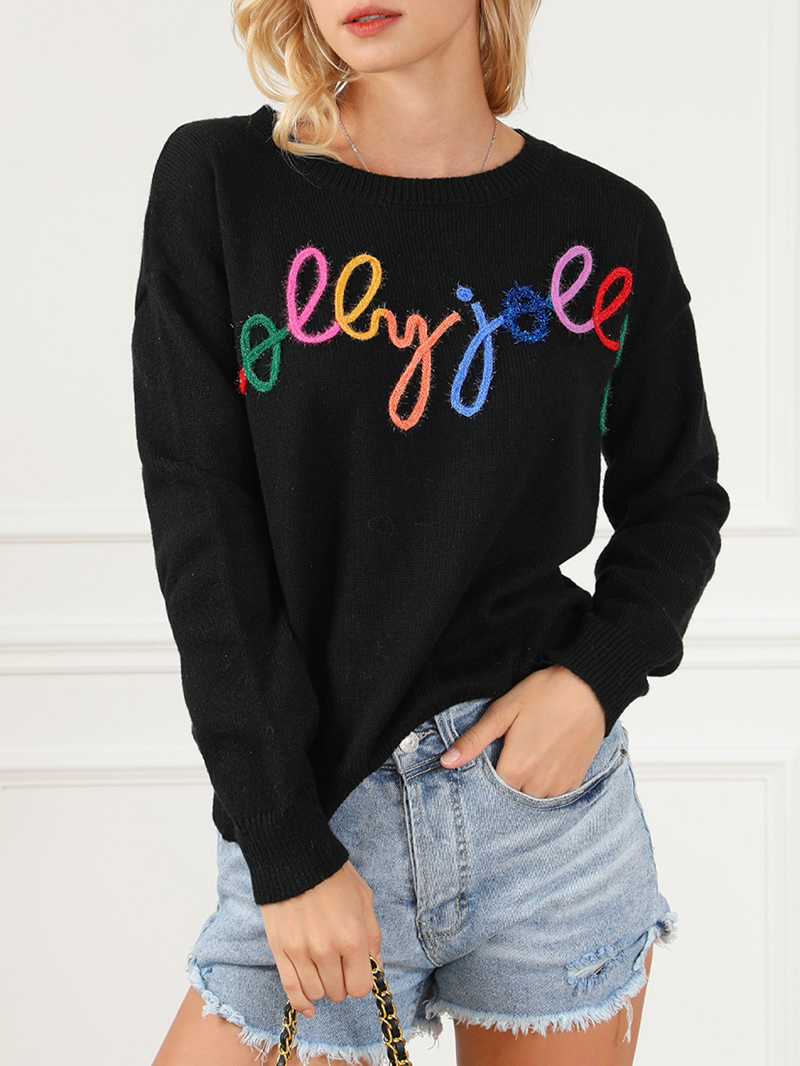 Black Holly Jolly Round Neck Casual Sweater