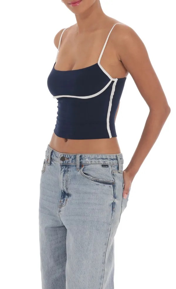 Outline Crop Top in Navy