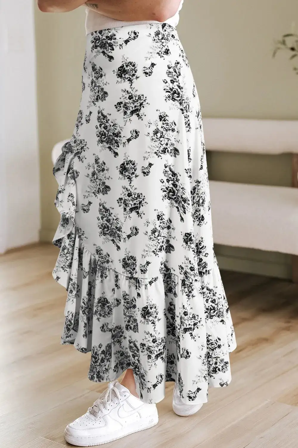 Easygoing Ruffle Floral Maxi Skirt