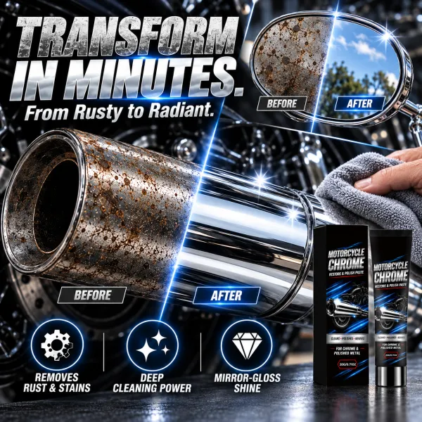 Motorcycle Chrome Care Polishing Paste, Chrome Trim Metal Rust Remover, Decontamination, Polishing & Brightening Care Cream