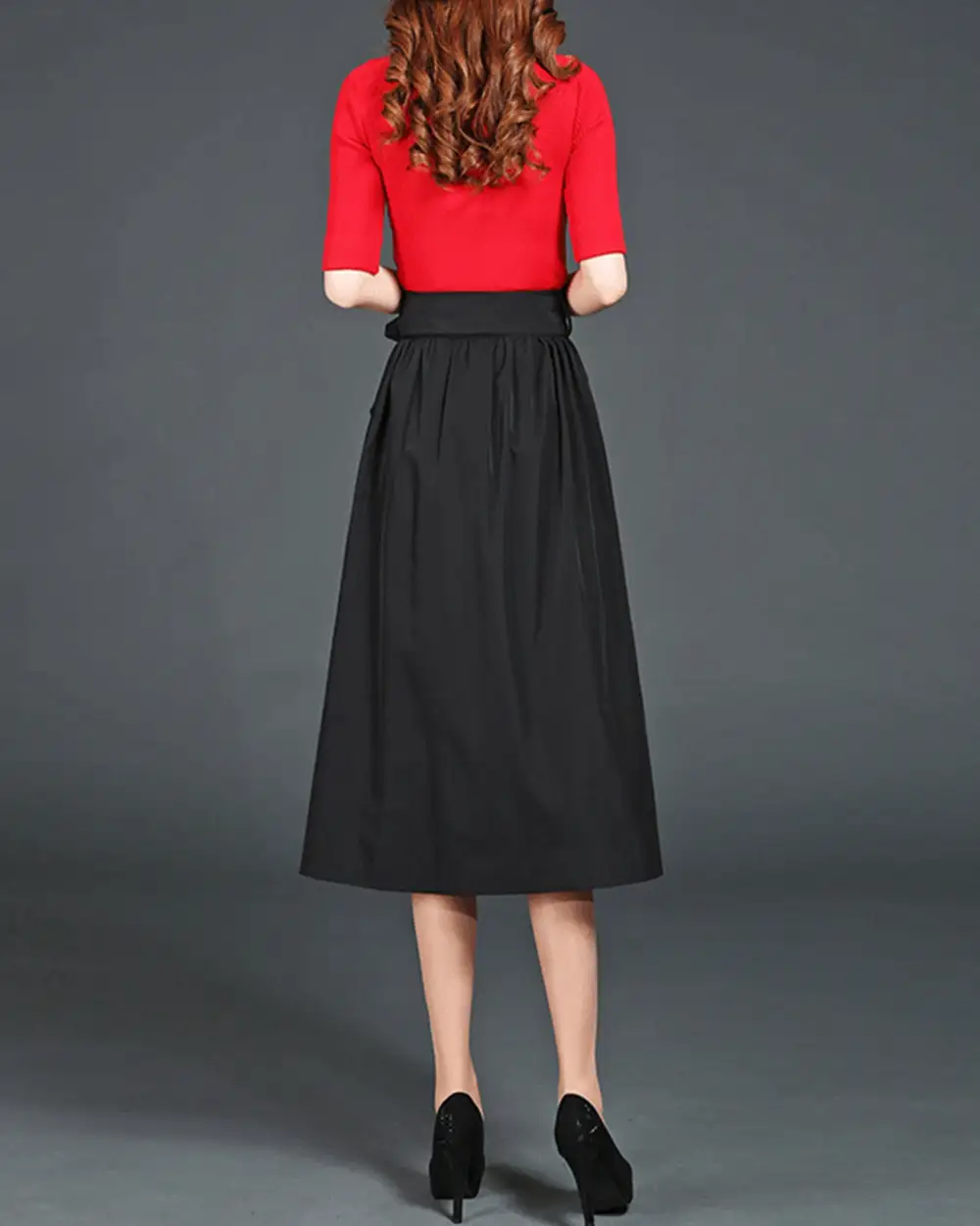Everyday Belted Cotton A Line Midi Skirt