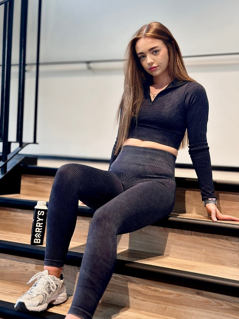 Ribbed Zip Top & Leggings Gym Set - Ruby