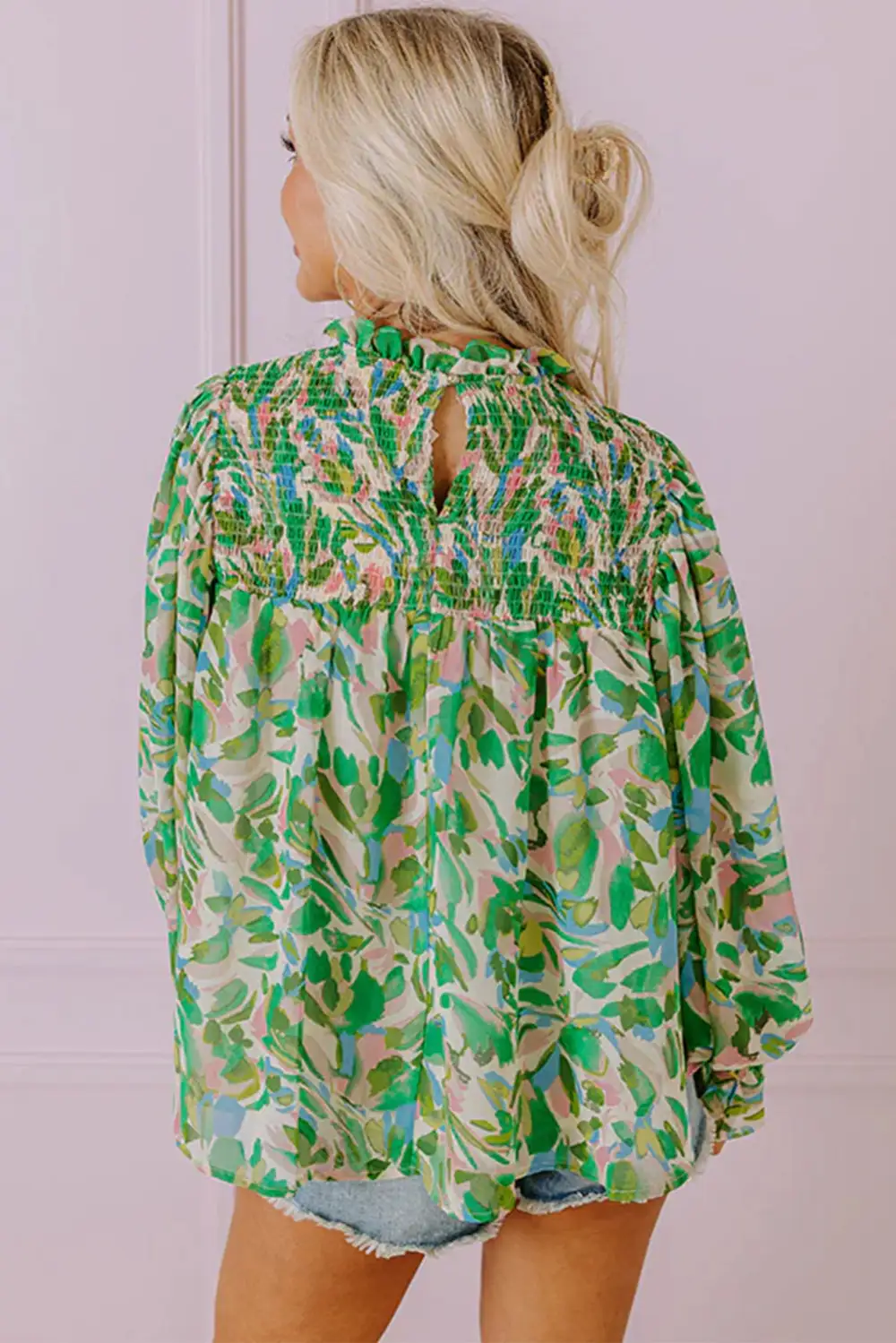 Floral Smocked Shirred Blouse