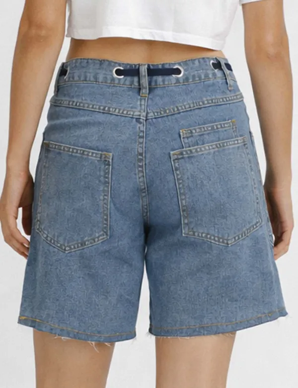 Drawstring Waist Pocket Denim Shorts