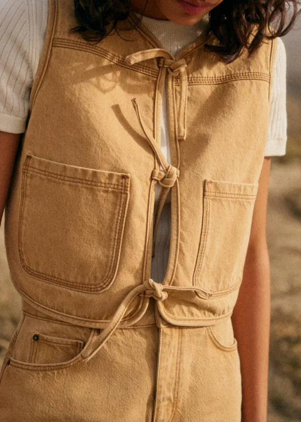 Sleeveless Tie Denim Jacket