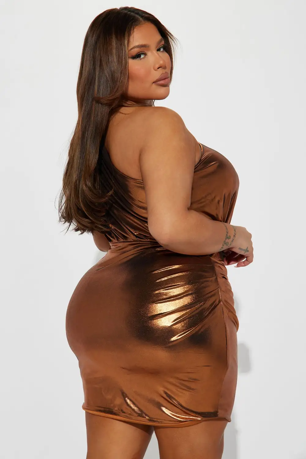 Mesmerized Metallic Mini Dress - Bronze