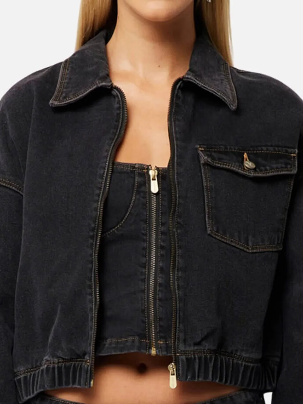 Zip Up Drop Shoulder Denim Jacket
