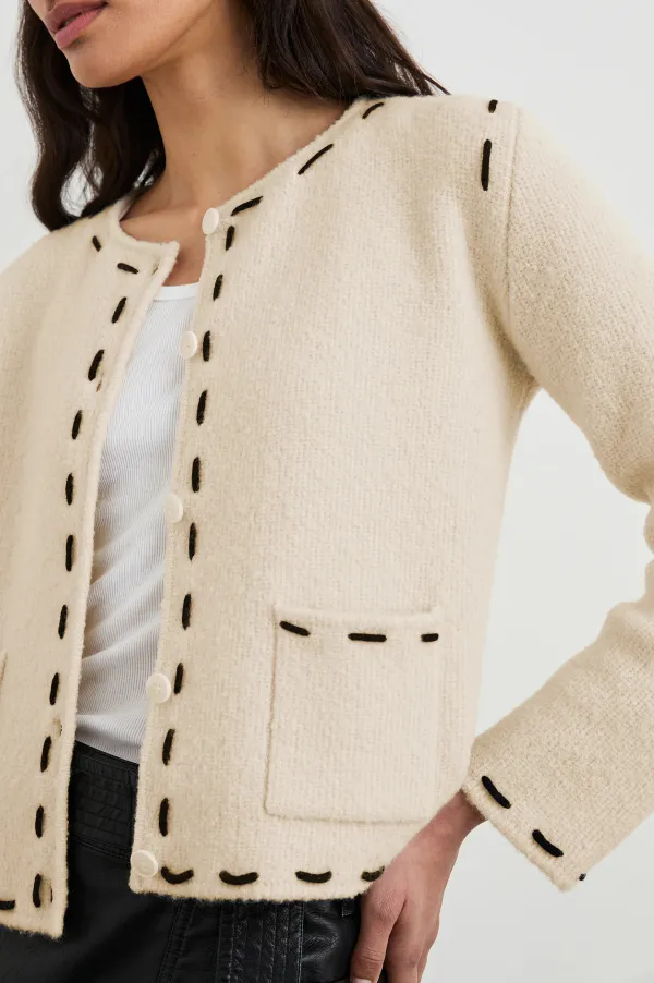 Sewn-Line Decorated Short Women's Jacket