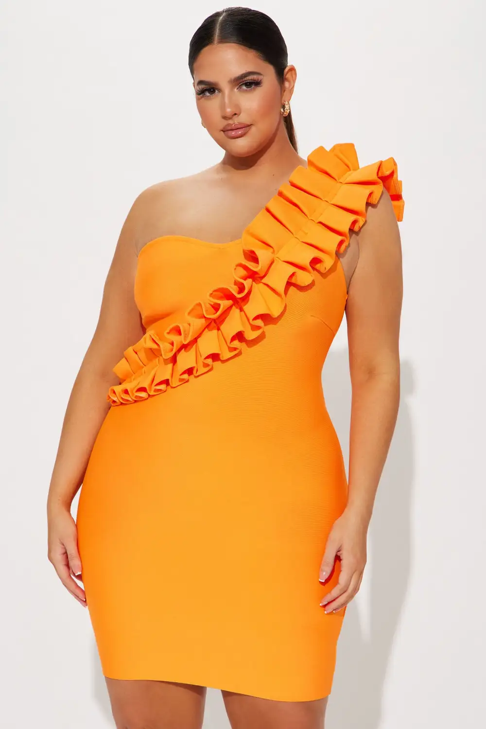 All Ruffled Up Mini Bandage Dress - Orange
