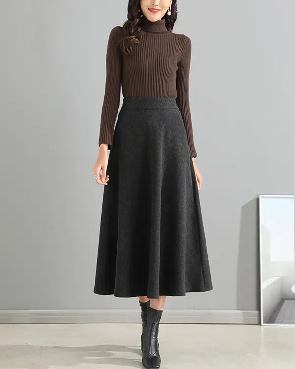 Everyday Pocketed Wool A Line Maxi Skirt