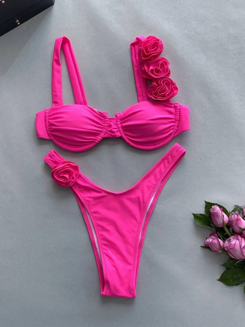 Textured Flower Bikini Swimsuit