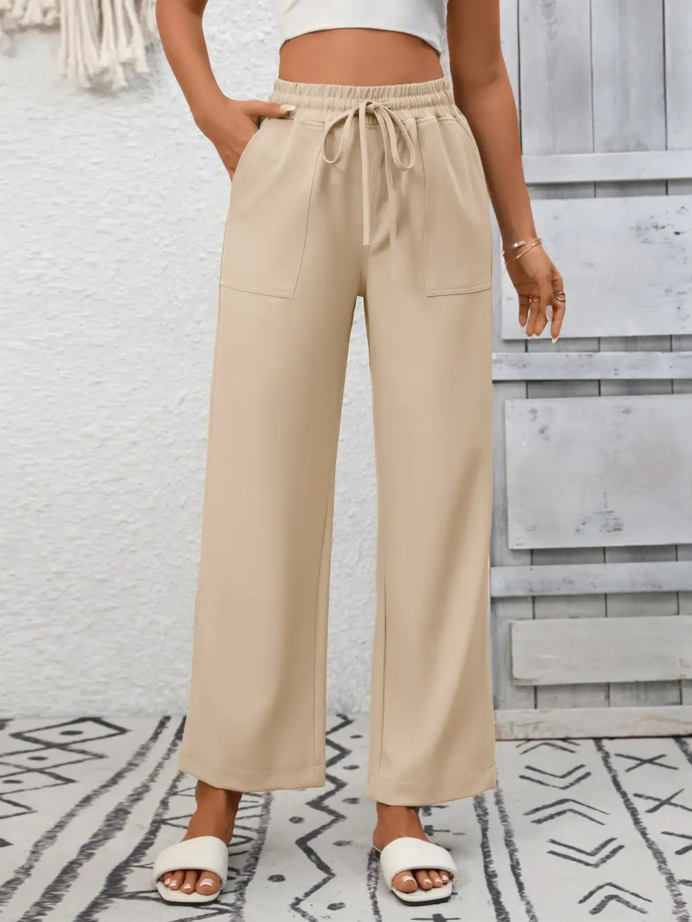 Everyday Casual Drawstring Wide Leg Pants