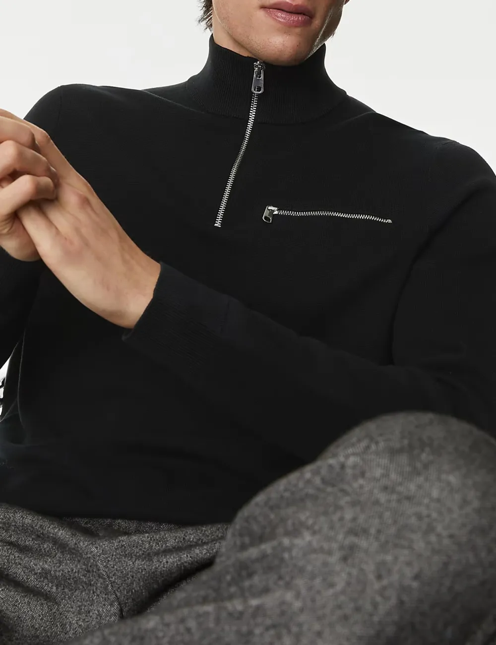 Cotton Rich Funnel Neck Half Zip Jumper