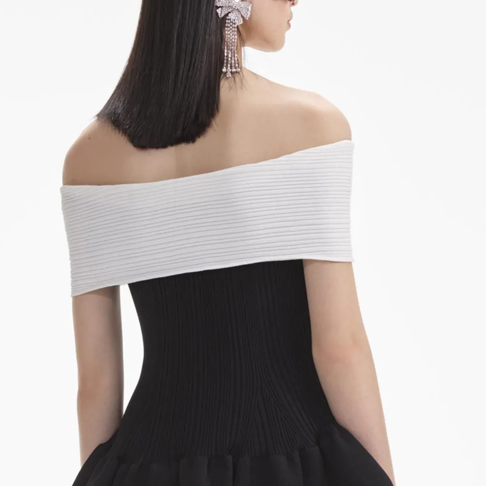 Black Knit Bow Mini Dress