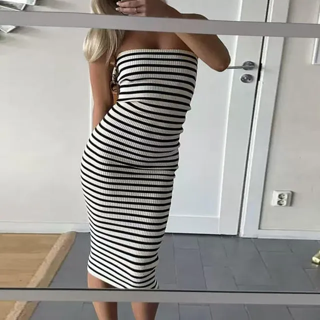 Women's Retro Contrast Stripe Tube Knit Dress