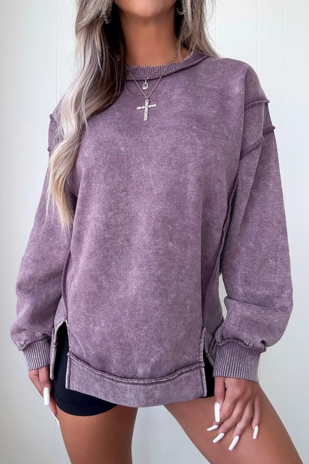 Relaxed Mineral Wash Exposed Seam Side Slit Sweatshirt