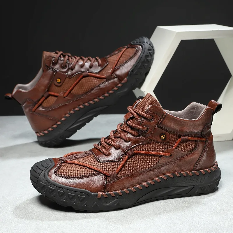 Men's Martin Boots Outdoor Leather Boots Mid-Top Cross-Border Plus Size Short Boots Casual Hiking Shoes