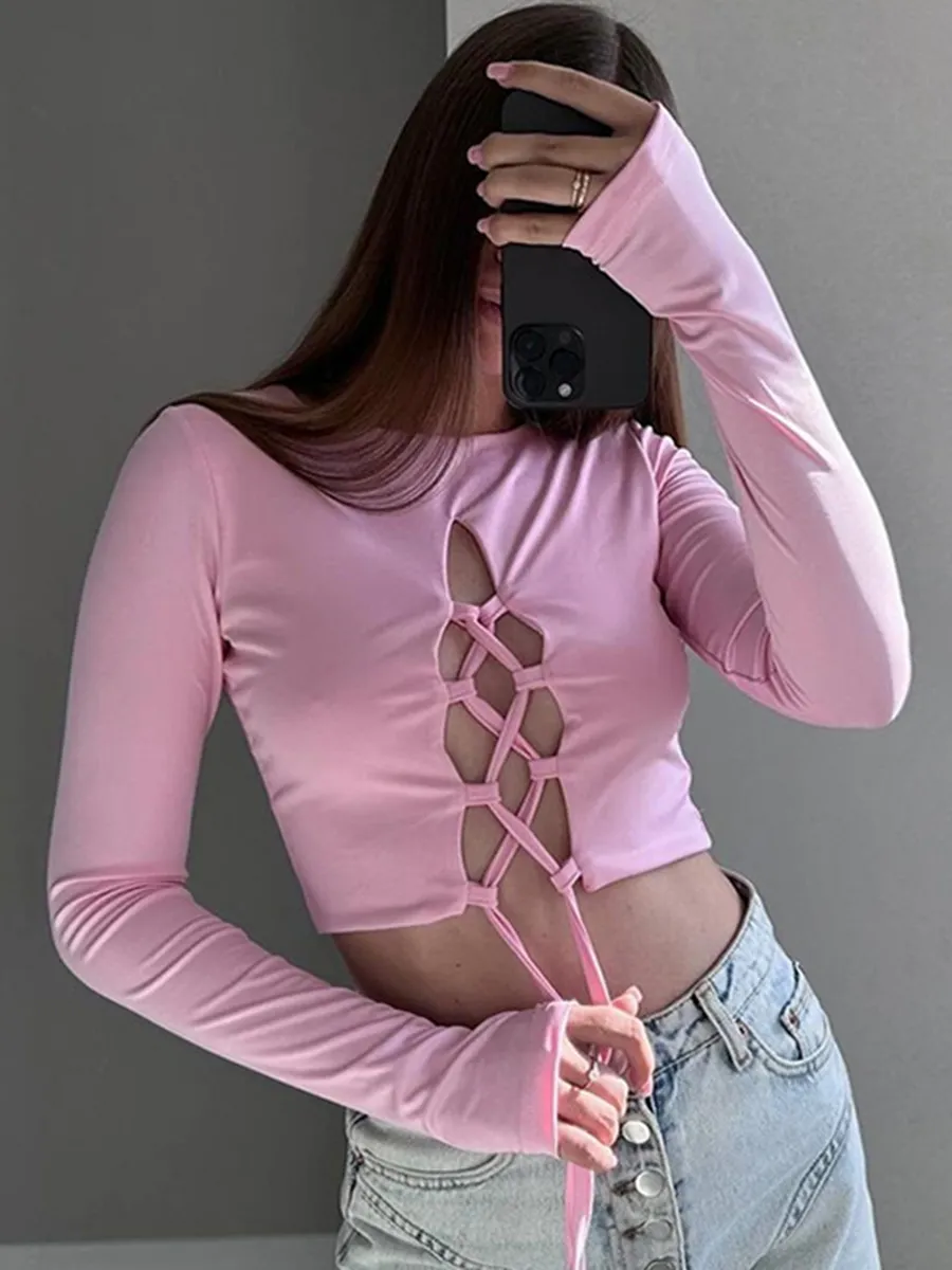 Women's Crewneck Sexy Strappy Cut-out Top