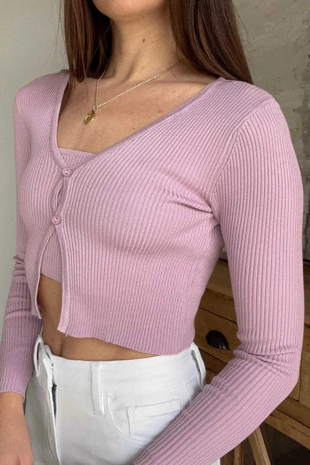 Ribbed Cropped Cardigan Set
