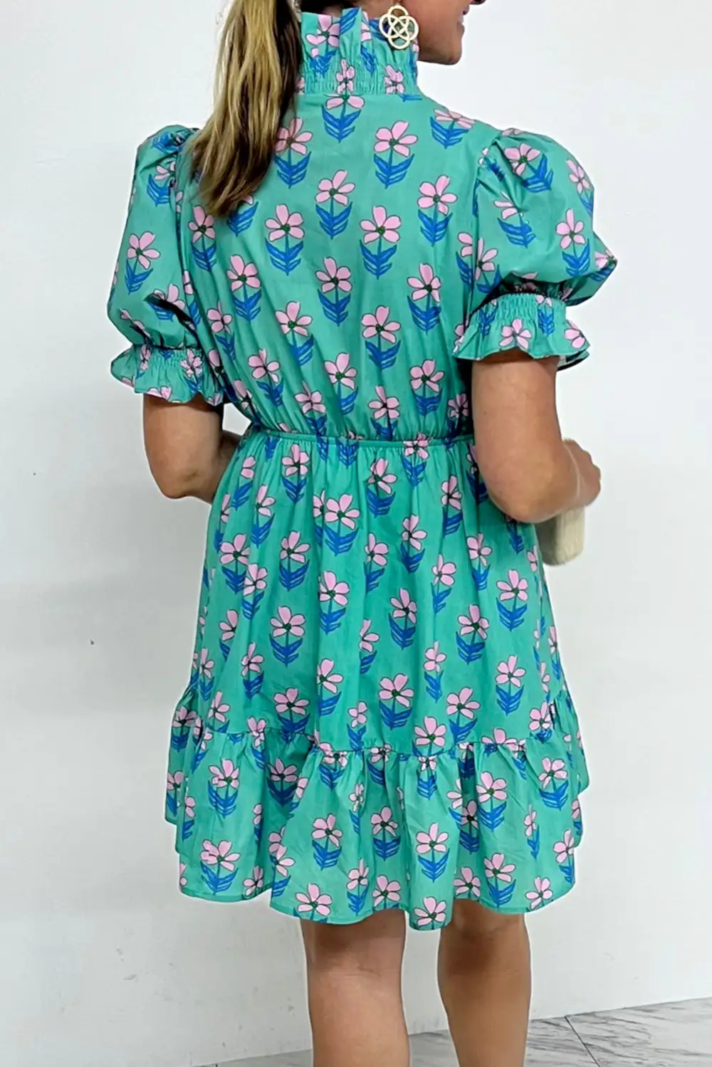 Frilly Smocked Detail High Waist Mini Dress