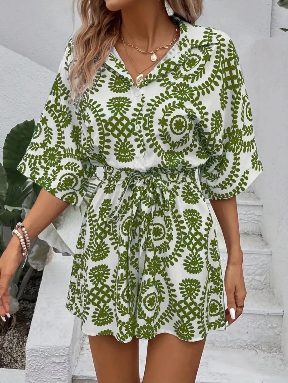 Button Front Jumpsuit Romper