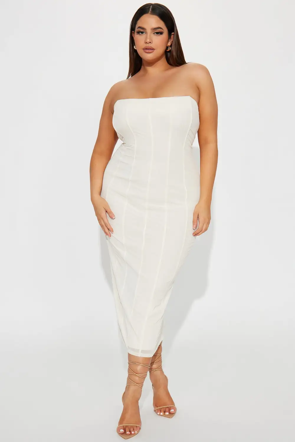 On Point Mesh Corset Midi Dress  - Cream