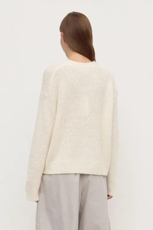 Cream Alpaca Blend Cropped Knit Sweater