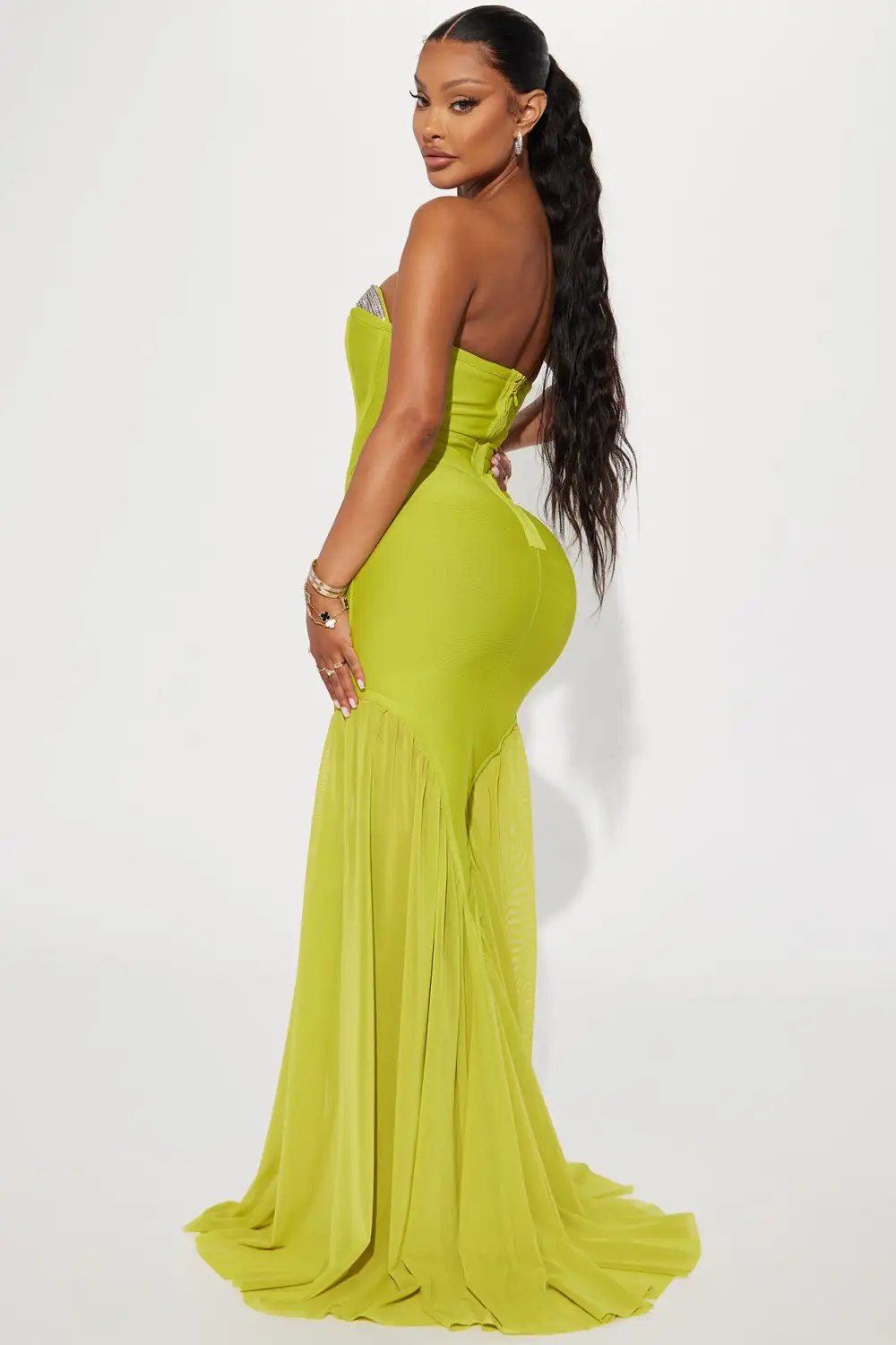 Gloria Bandage Embellished Gown - Chartreuse
