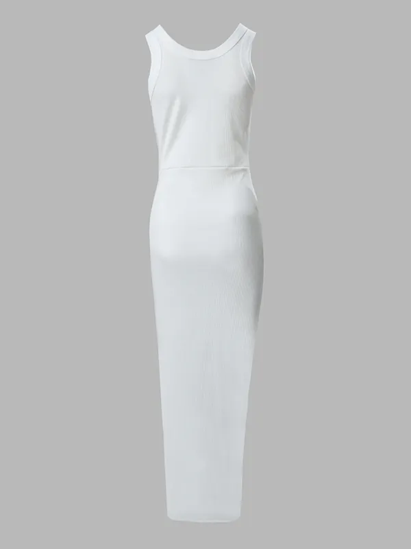 Casual Solid Color Sleeveless Drawstring Dress