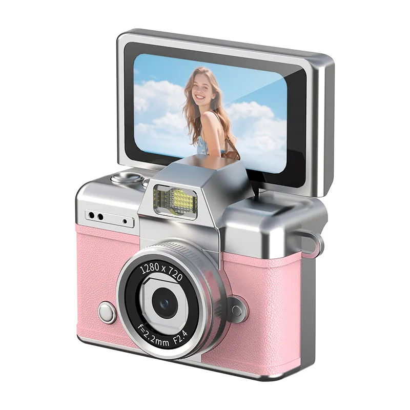 Retro Thumb Flip Screen Mini Camera for Cross-border Students, Portable HD CCD Digital Camera for Photos & Videos, Neck Strap Design