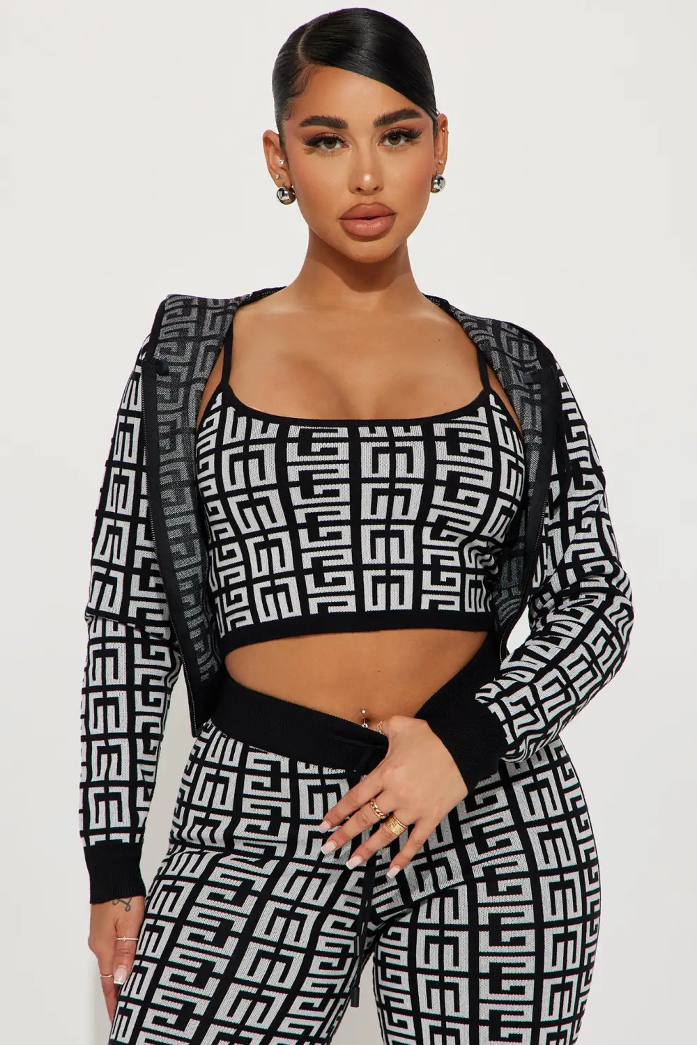 Got A Crush 3 Piece Pant Set - Black/White