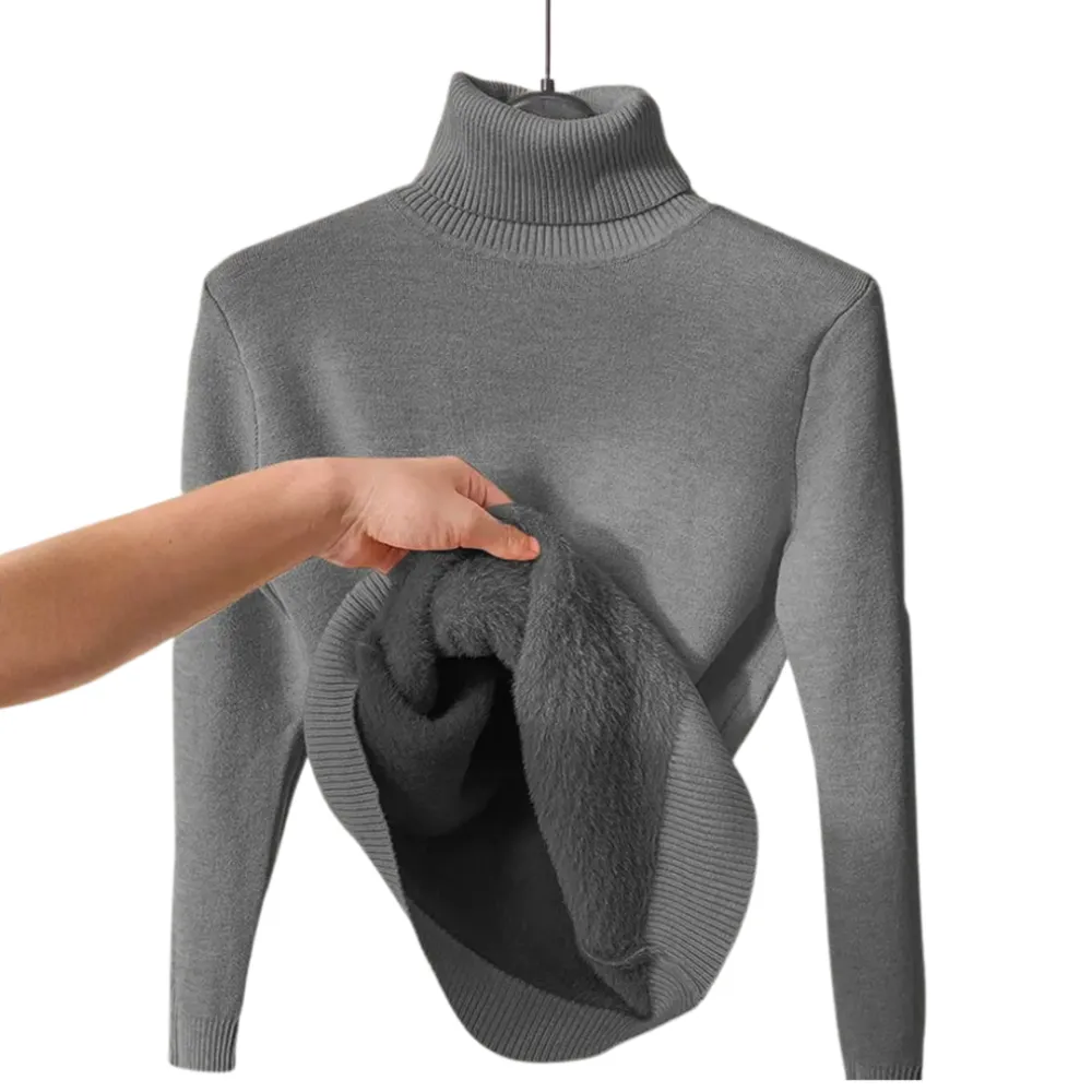 Turtleneck Fleece Lined Knit Sweater