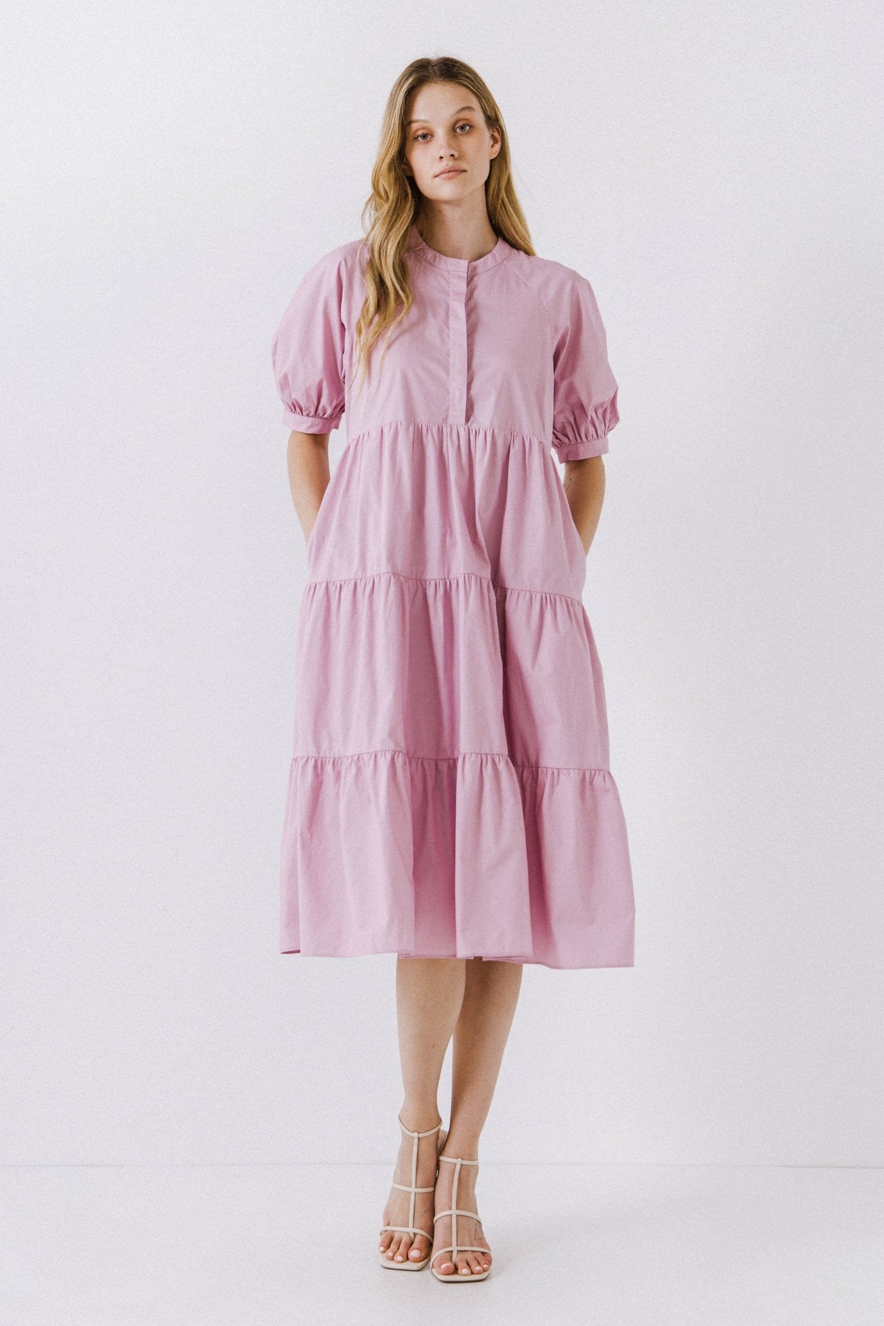 Short Puff Sleeve Midi Dress