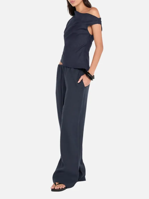 Linen Wide Leg Pants - Ink
