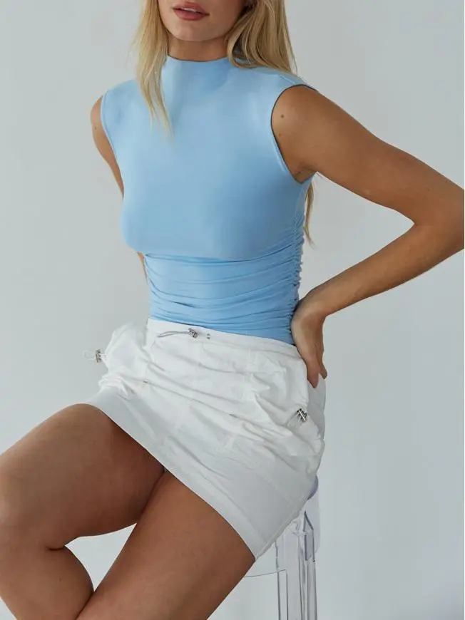 Ruched High Neck Tank Top