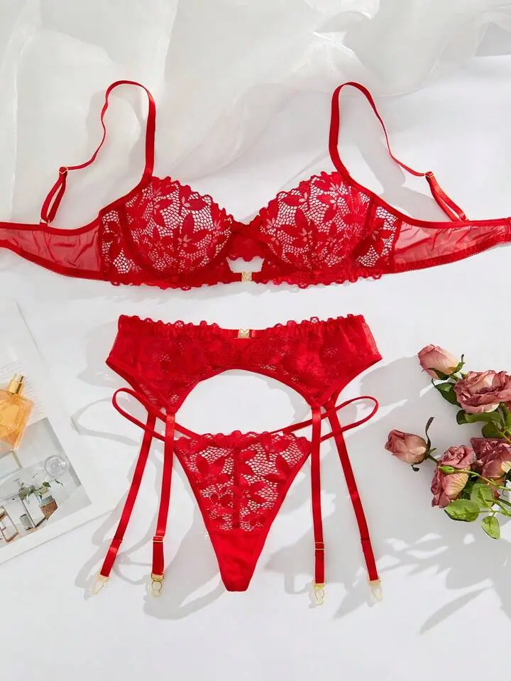 Lace Sheer Garter Lingerie Set