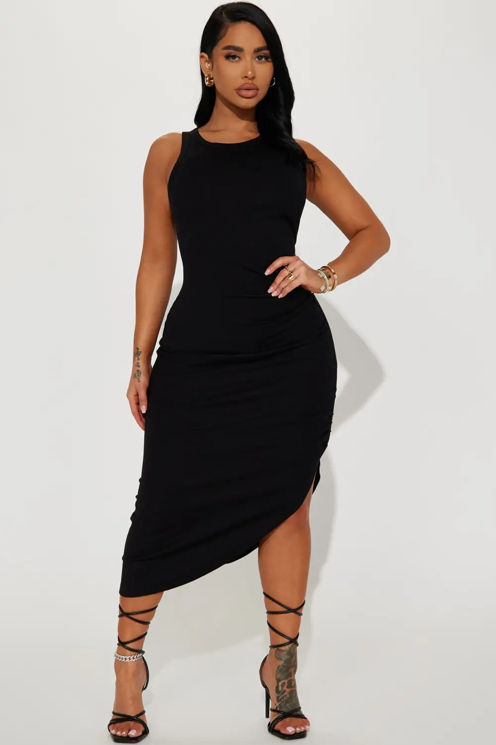 Kali Ribbed Midi Dress - Black
