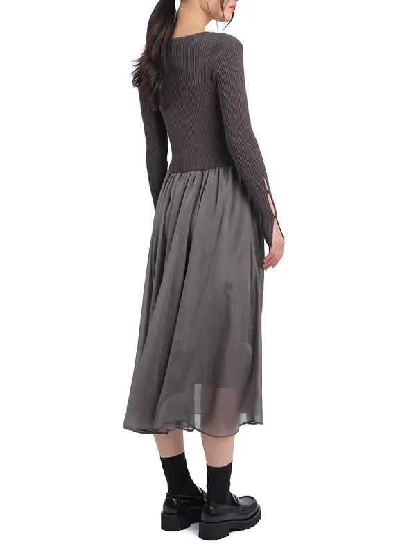 Cut - Out Shoulder Grey Knit Dress