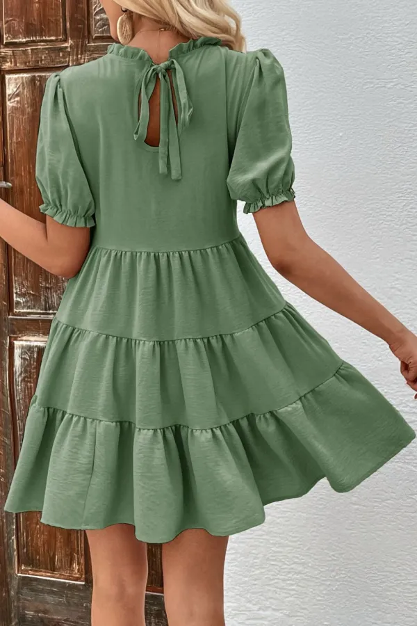 Textured Tie Detail Tiered Dress