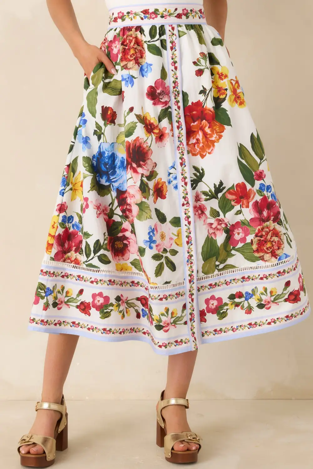 Garden Multi Floral Cotton Midi Skirt