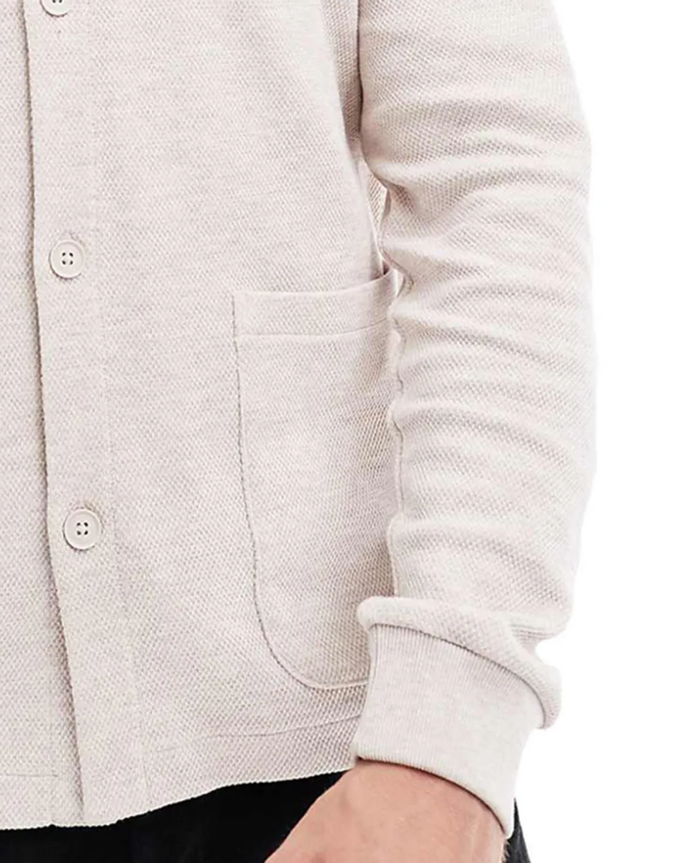 Long Sleeve Button Through Polo Shirt In Off White Jersey