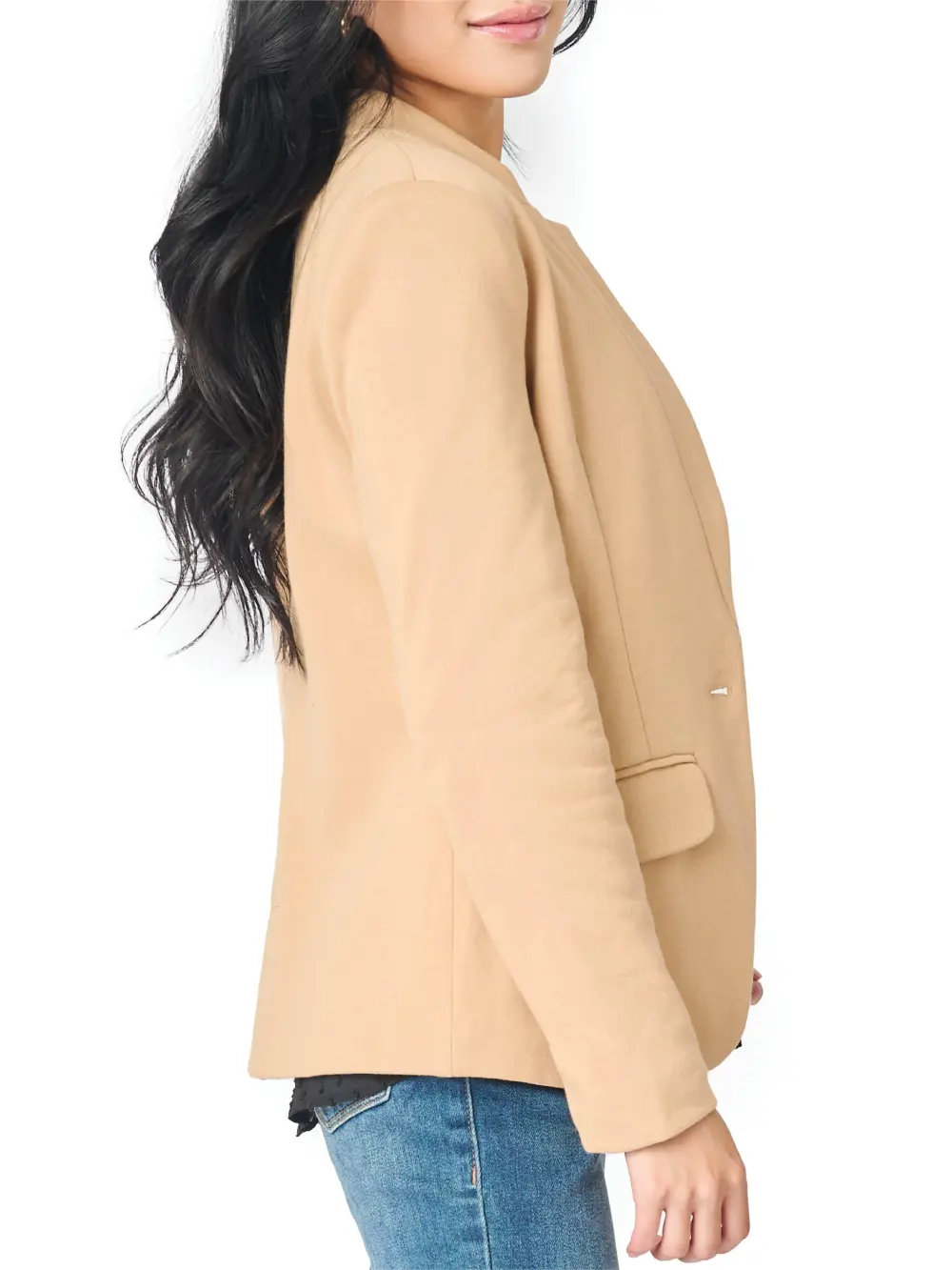 Inverted Notch Collar Cotton Blend Knit Blazer