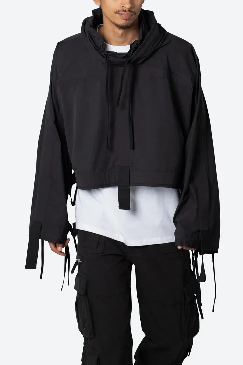 JET BLACK CROP STYLE HOODED JACKET