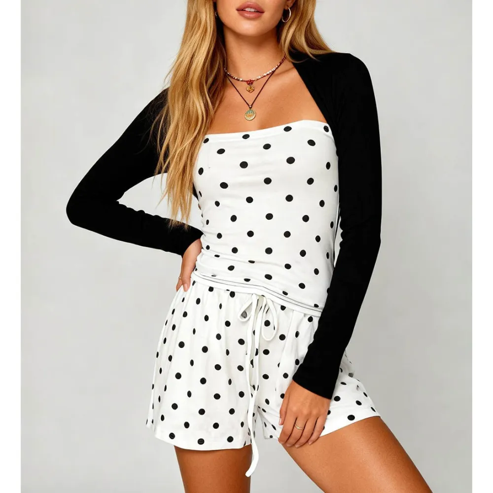 Polka Dot Elastic Waist Drawstring Wide Leg Shorts