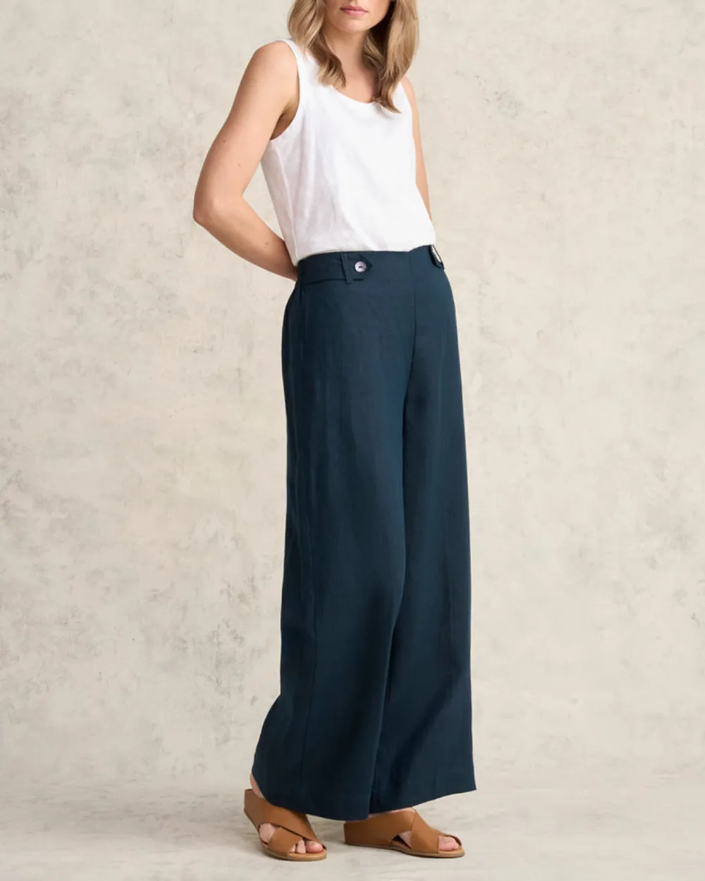 Full Length Waist Tab Linen Pant