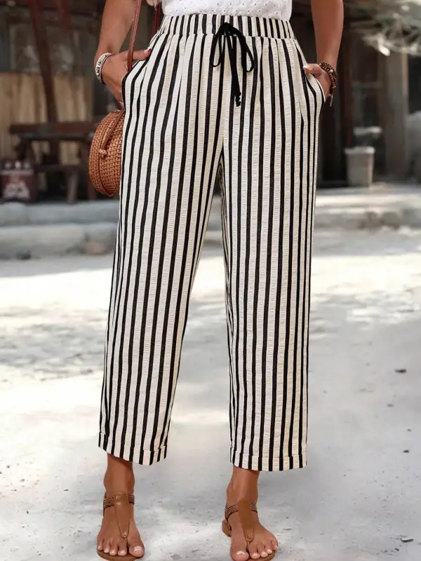 Striped High Waist Cropped Pants