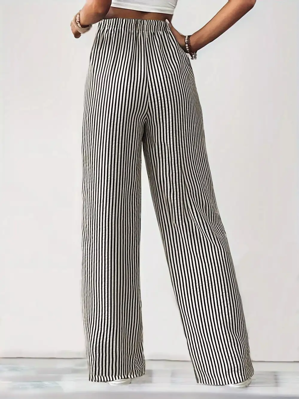 Relaxed Striped High Waisted Wide Leg Pants
