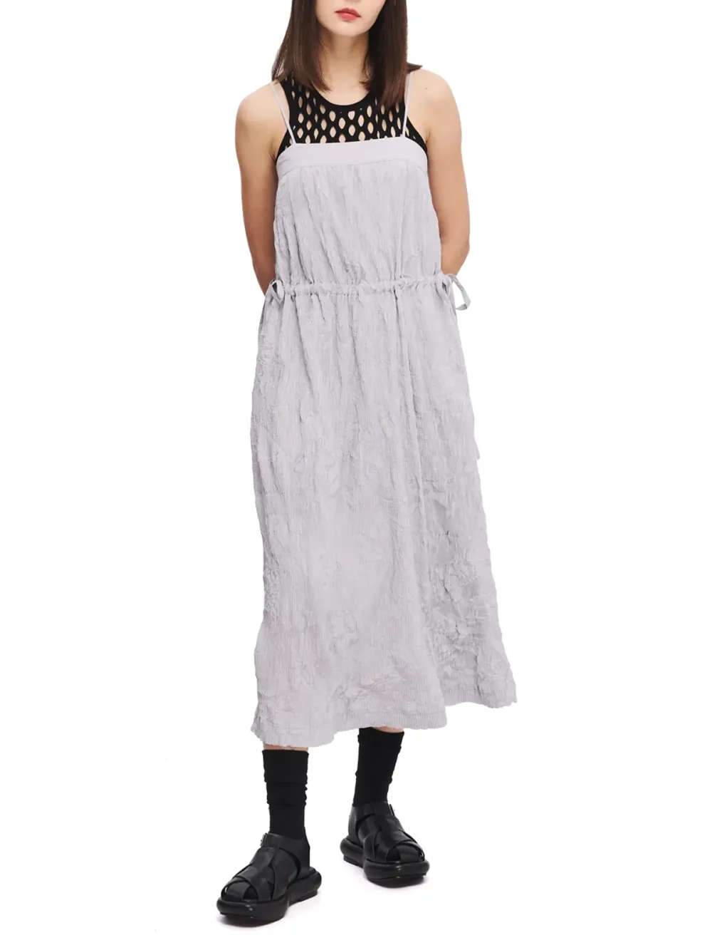 Mesh Insert Backless Midi Dress