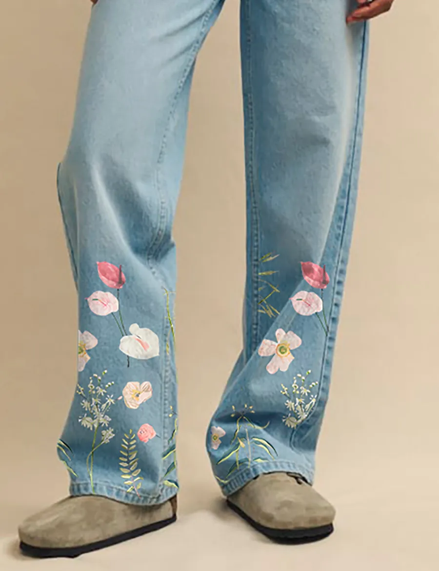 Blue Light Wash Denim High Rise Relaxed Straight Leg Jeans