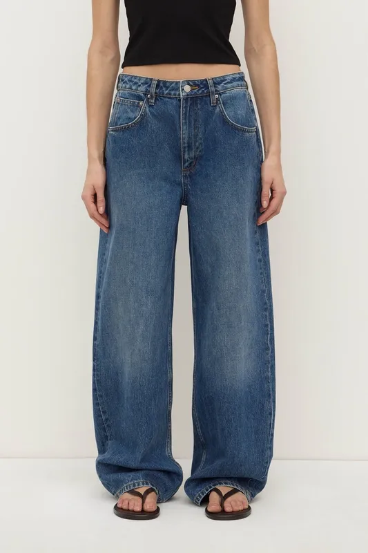 Mid Blue Mid-Rise Curved-Leg Jeans
